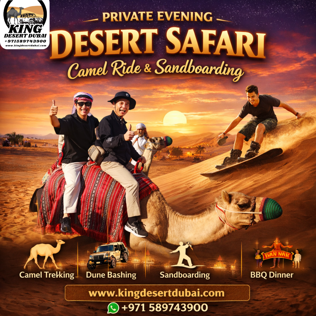 Private Evening Desert Safari Camel Ride and Sandboarding